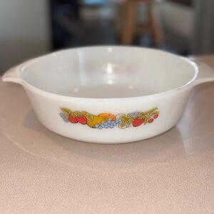 Vintage Anchor Hocking Milk Glass Fruit Pattern Round Casserole Dish No Lid